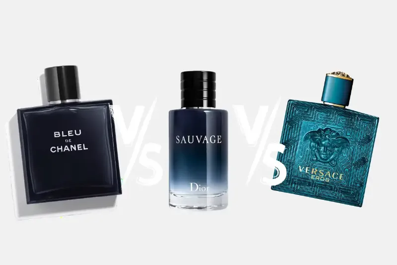 Hình ảnh so sánh chai Bleu de Chanel và chai Dior Sauvage cạnh nhau